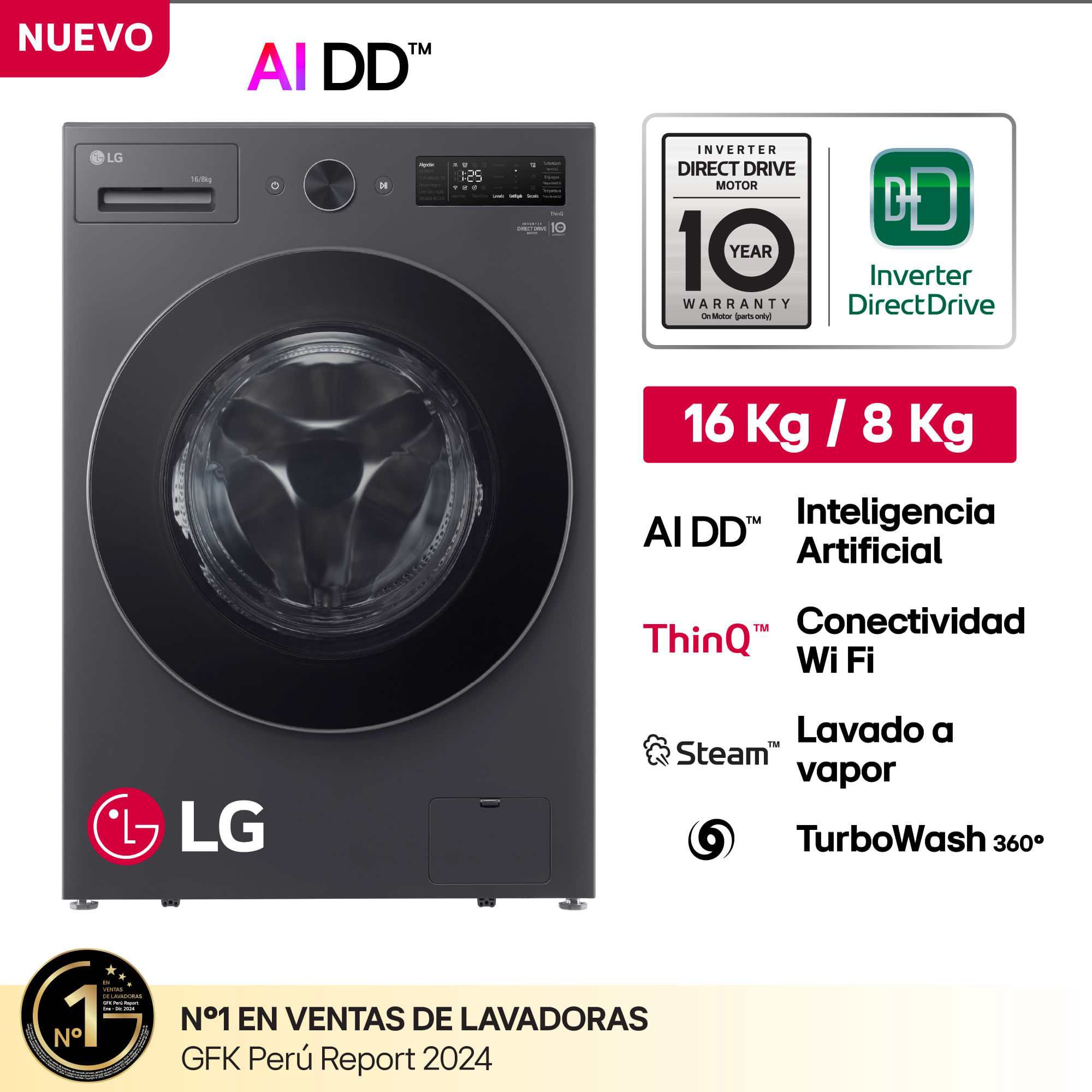 Lavaseca LG Carga Frontal 16Kg/8kg WD16EGNTS6P Grafito