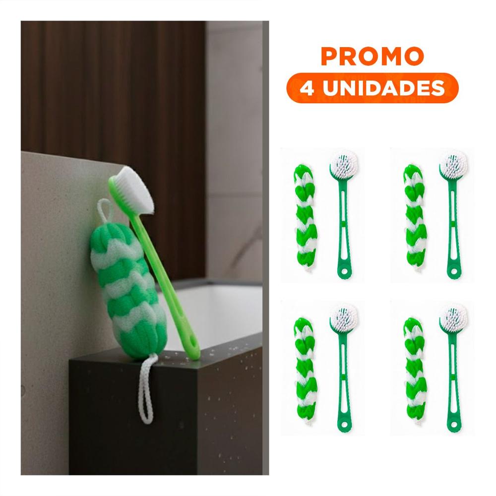 Pack4 Conjunto de Higiene Personal para Ducha con Esponja y Cepillo en Verde Y Regalo Sticker