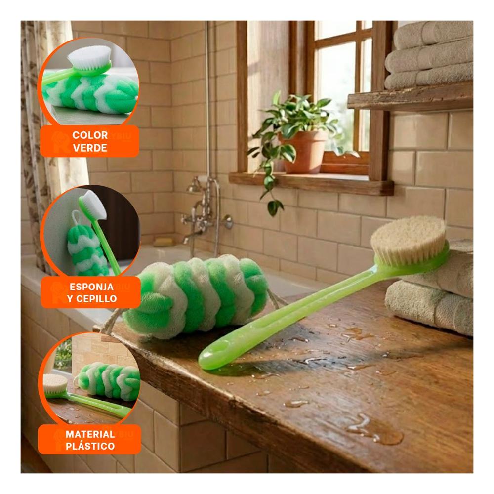 Kit de Higiene Personal para Ducha con Esponja y Cepillo en Verde Y Papel Regalo