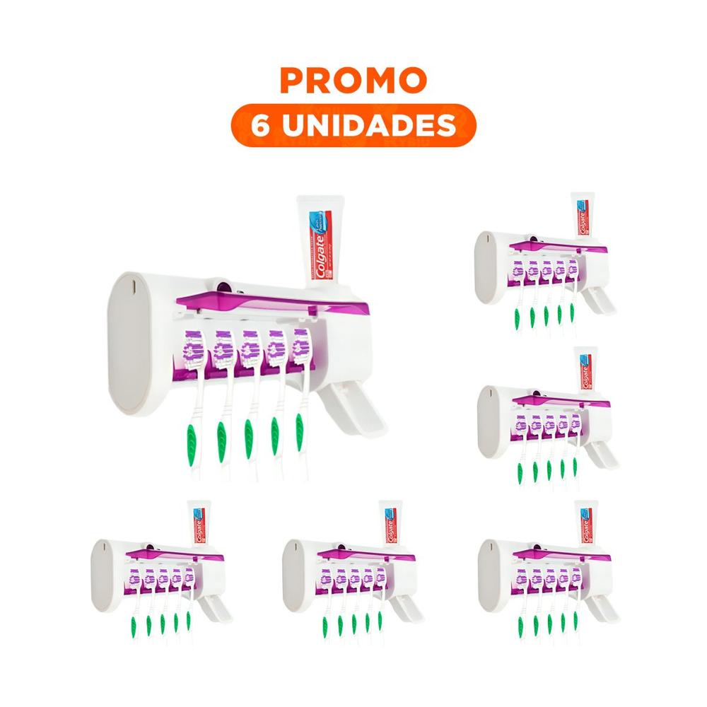 Pack6 Organizador Dental con Luz Violeta y Dispensador de Crema