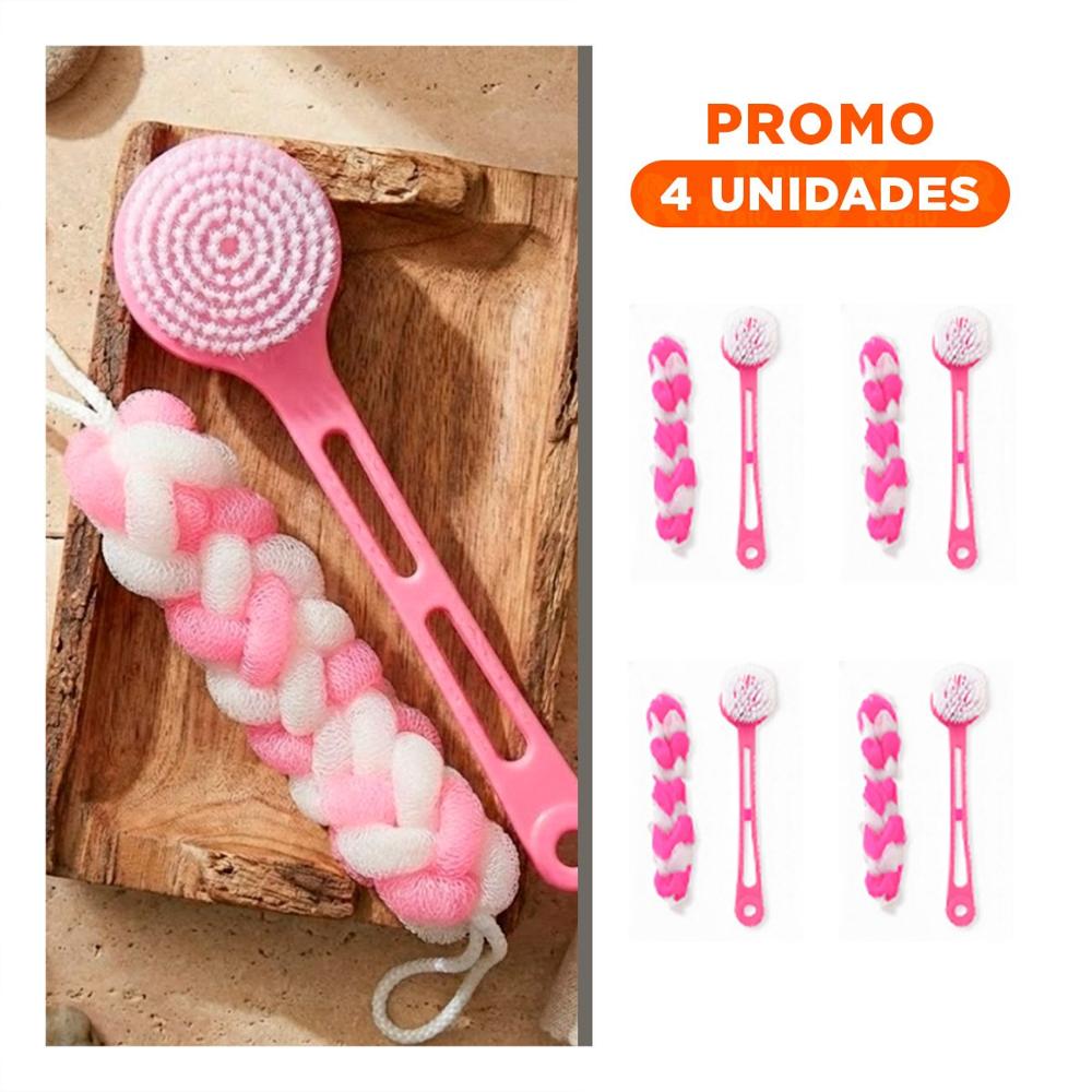 Pack4 Conjunto de Higiene Personal para Ducha con Esponja y Cepillo en Rosado YRegalo Sticker