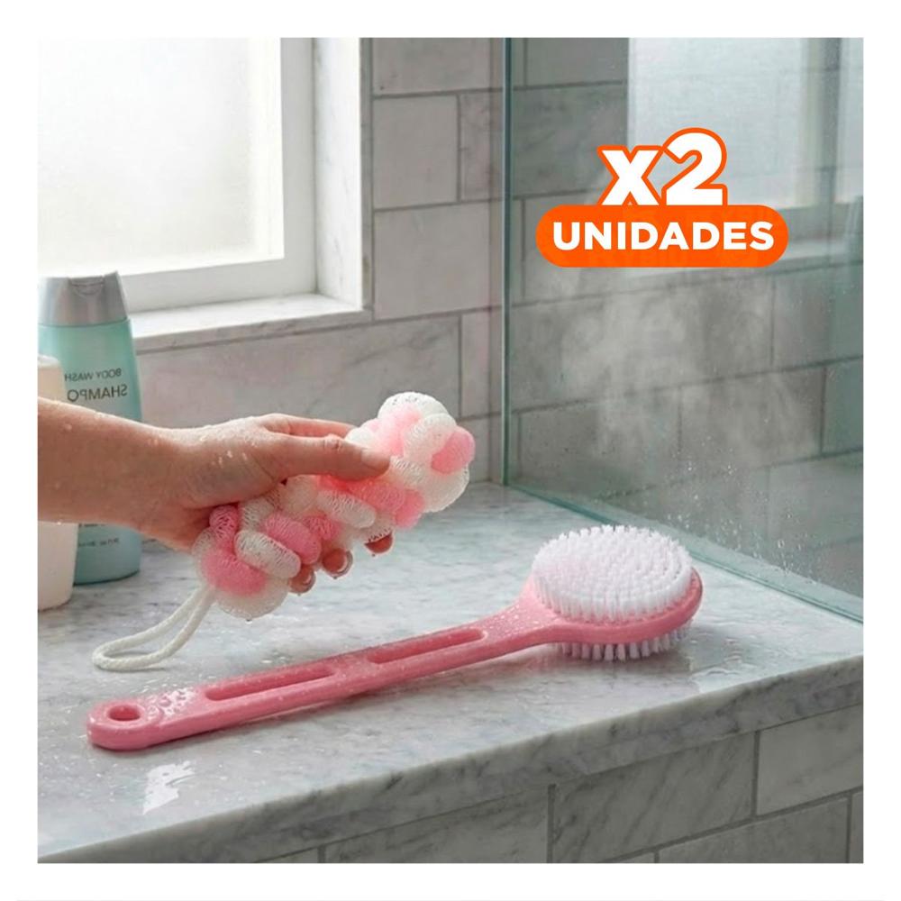 Pack2 Juego Corporal para Ducha con Esponja y Cepillo en Rosado Y Regalo Sticker