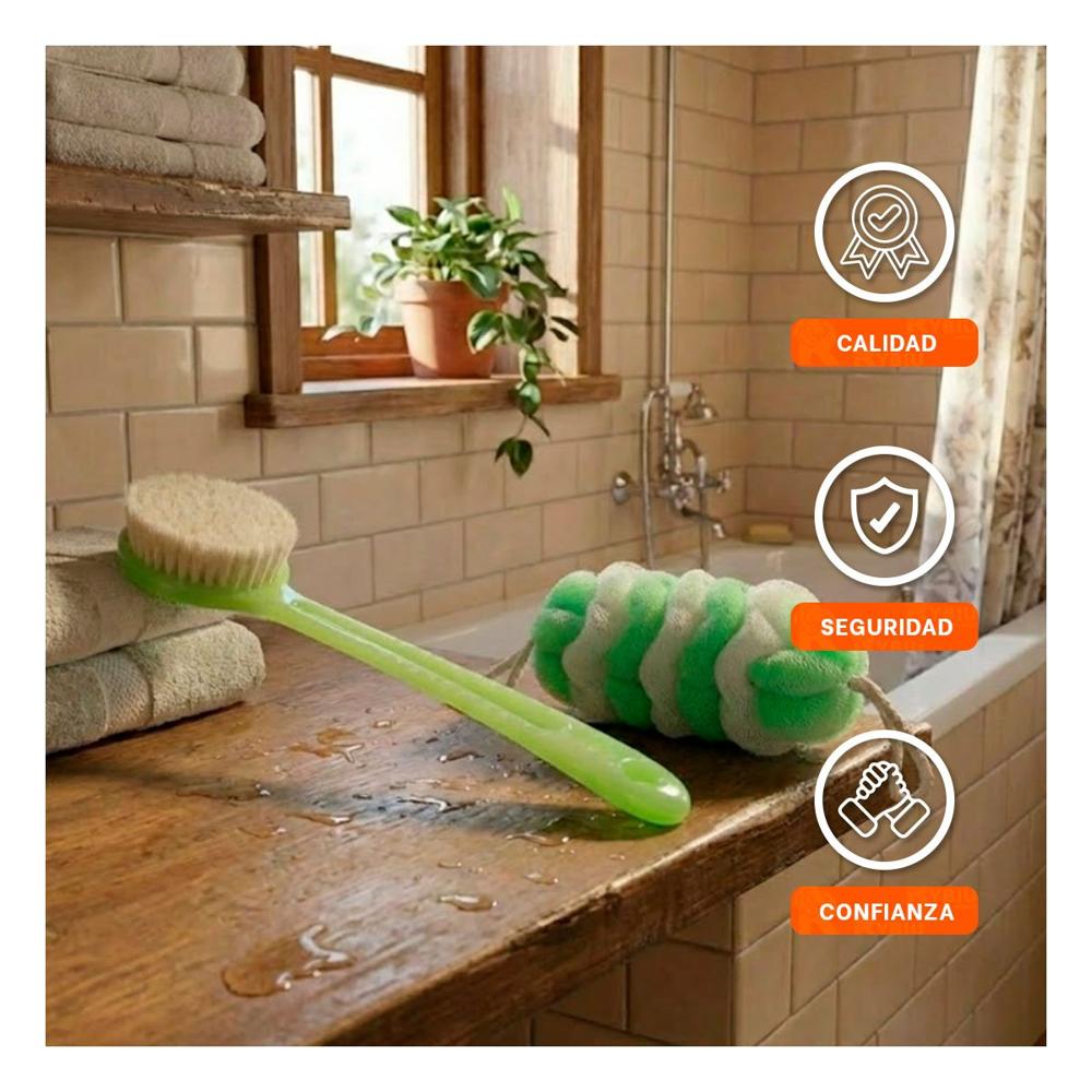 Kit Completo de Ducha con Esponja y Cepillo en Color Verde Y notas