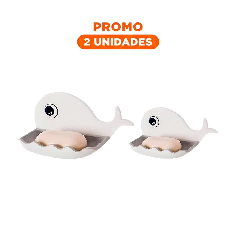 Pack2 Porta Jabon Ballena Forma Decorativa para Hogar Blanco y Plomo
