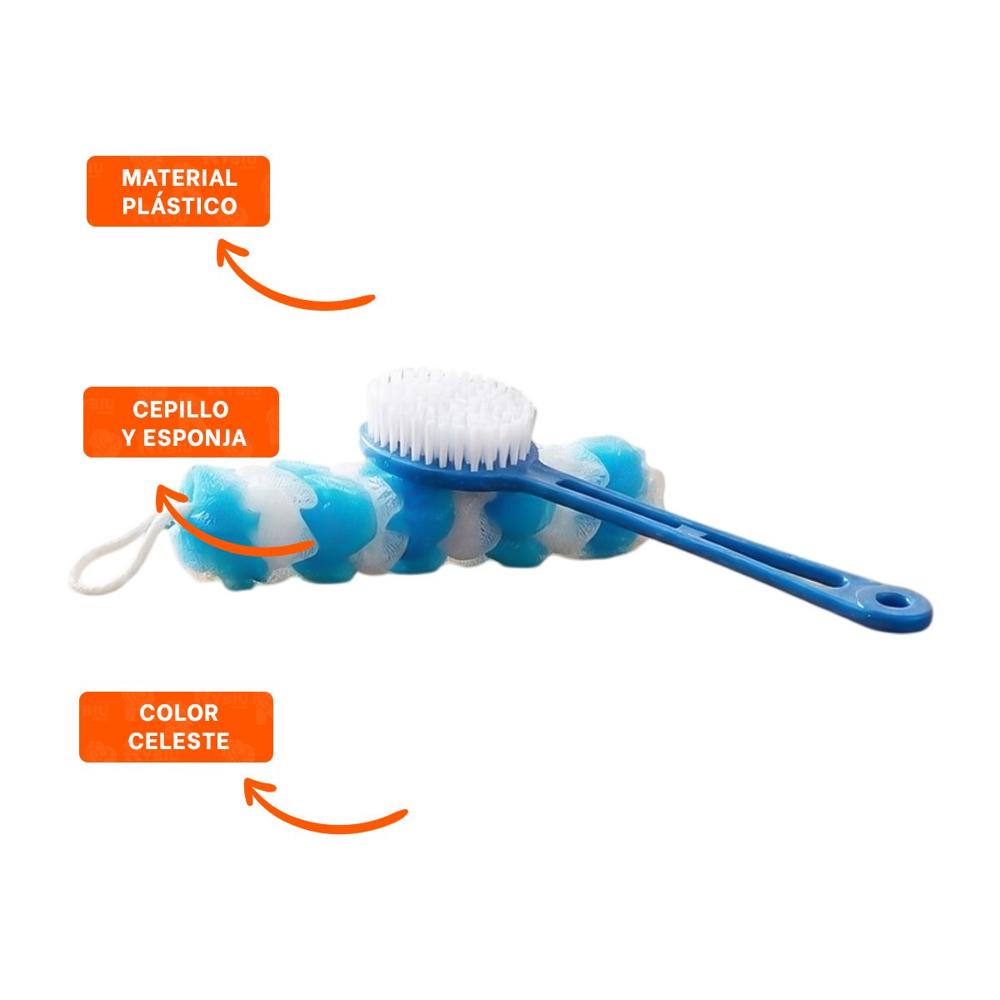 Kit Practico para Ducha con Esponja y Cepillo en Celeste de Uso Diario Y Ligas Regalo