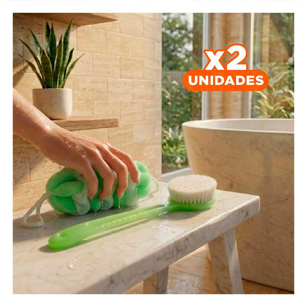Pack2 Set Corporal de Ducha con Esponja y Cepillo en Color Verde Domestico Y Papel Regalo