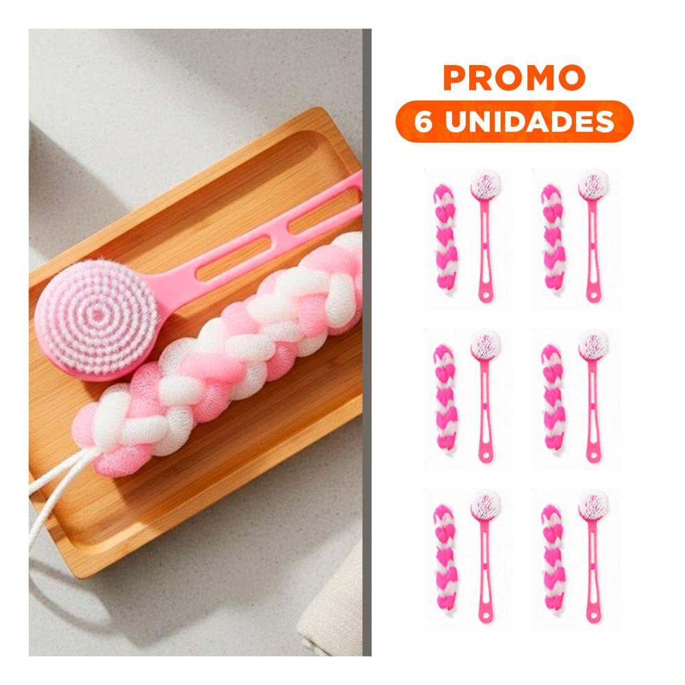 Pack6 Conjunto Domestico de Ducha con Esponja y Cepillo en Color Rosado