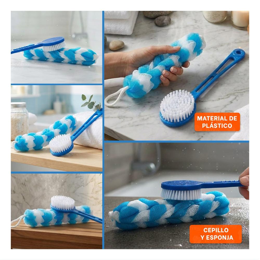 Kit de Ducha con Esponja y Cepillo en Color Celeste para Limpieza Corporal Diaria