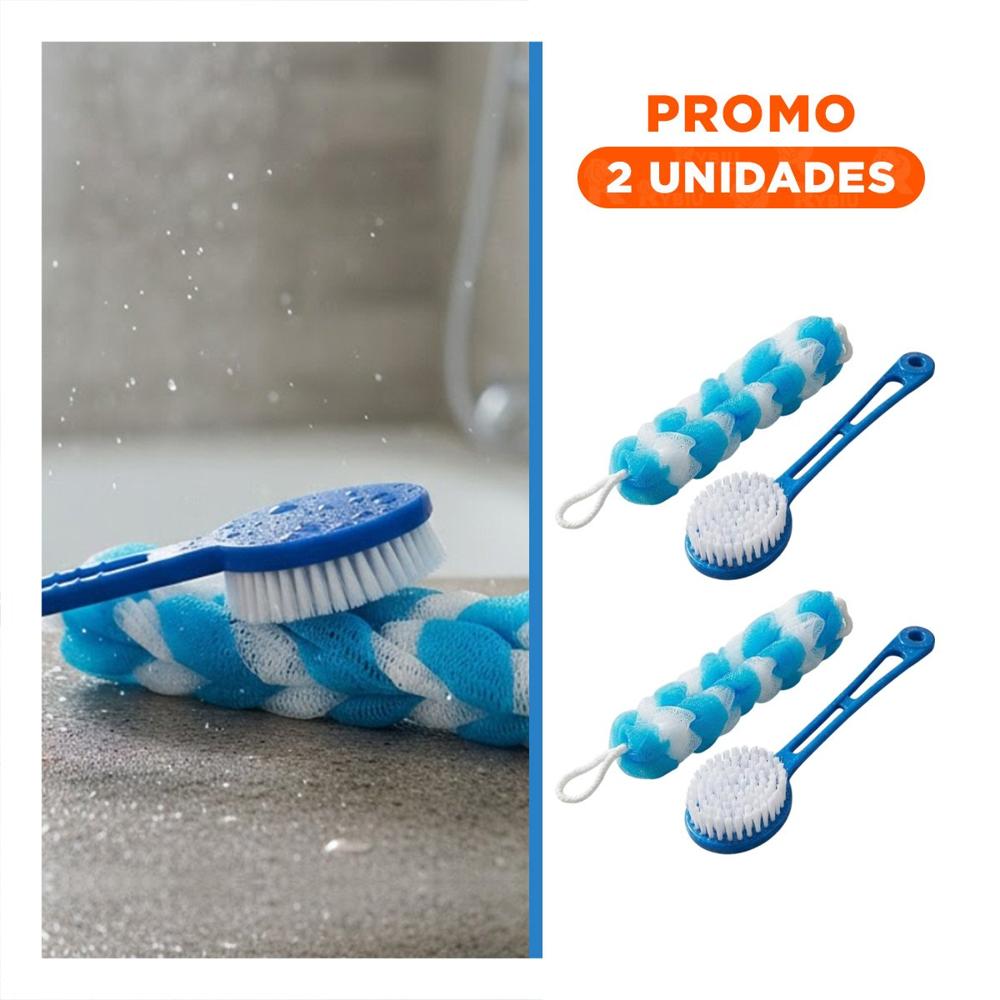 Pack2 Set de Accesorios para Ducha con Esponja y Cepillo en Celeste para Higiene Diaria
