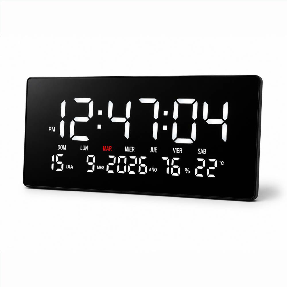 Reloj LED Digital de Pared con Hora, Fecha y Temperatura Blanco