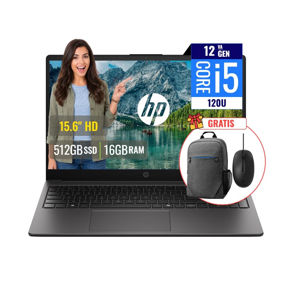 Combo Laptop HP 250R G10 Intel Core 5 120U 16GB RAM 512 SSD M.2 15.6 HD + Mochila y Mouse C78DYATK