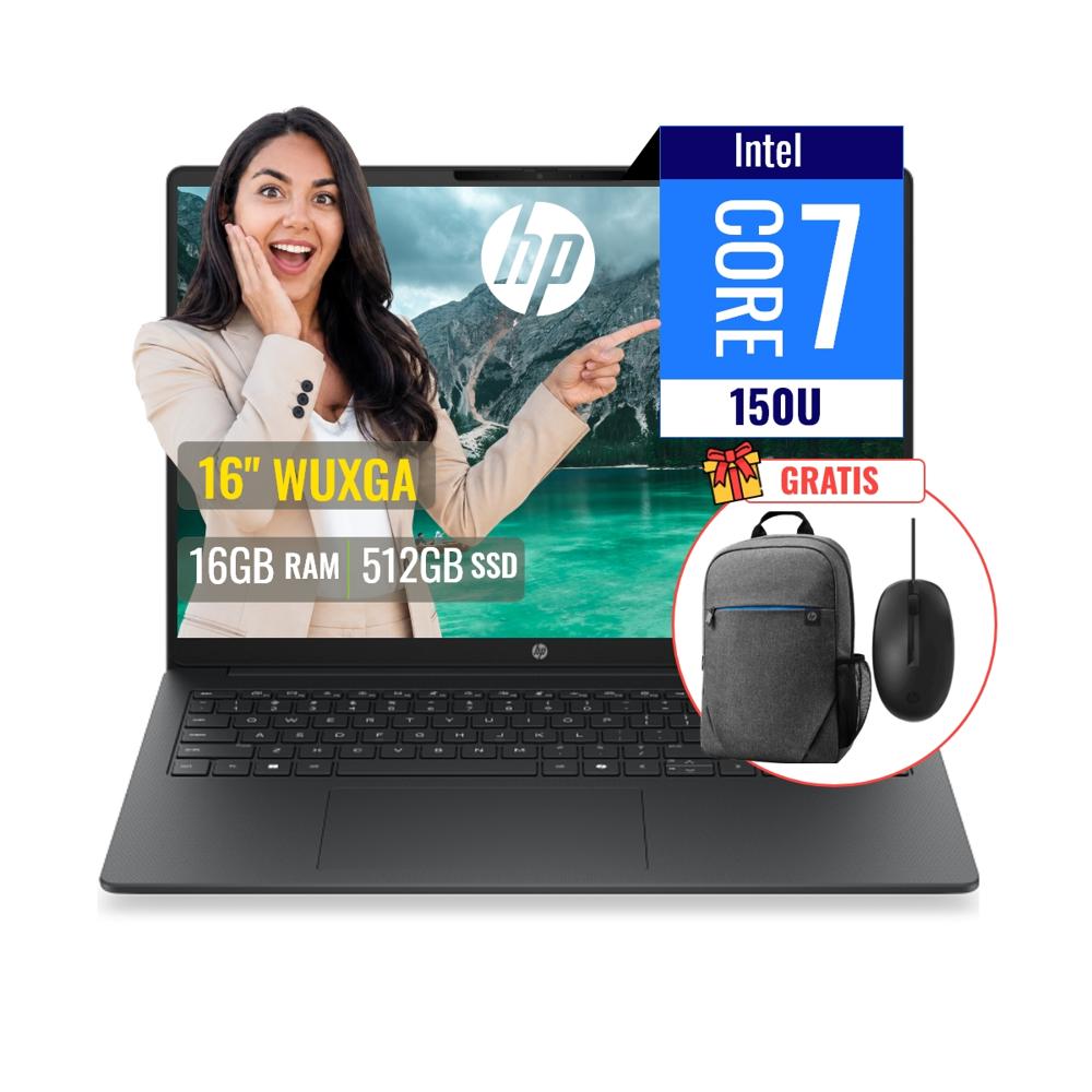 Combo Laptop HP 200 G2i Intel Core 7 150U 16GB RAM DDR5 512GB 16 WUXGA + Mochila y Mouse D61M2LTK