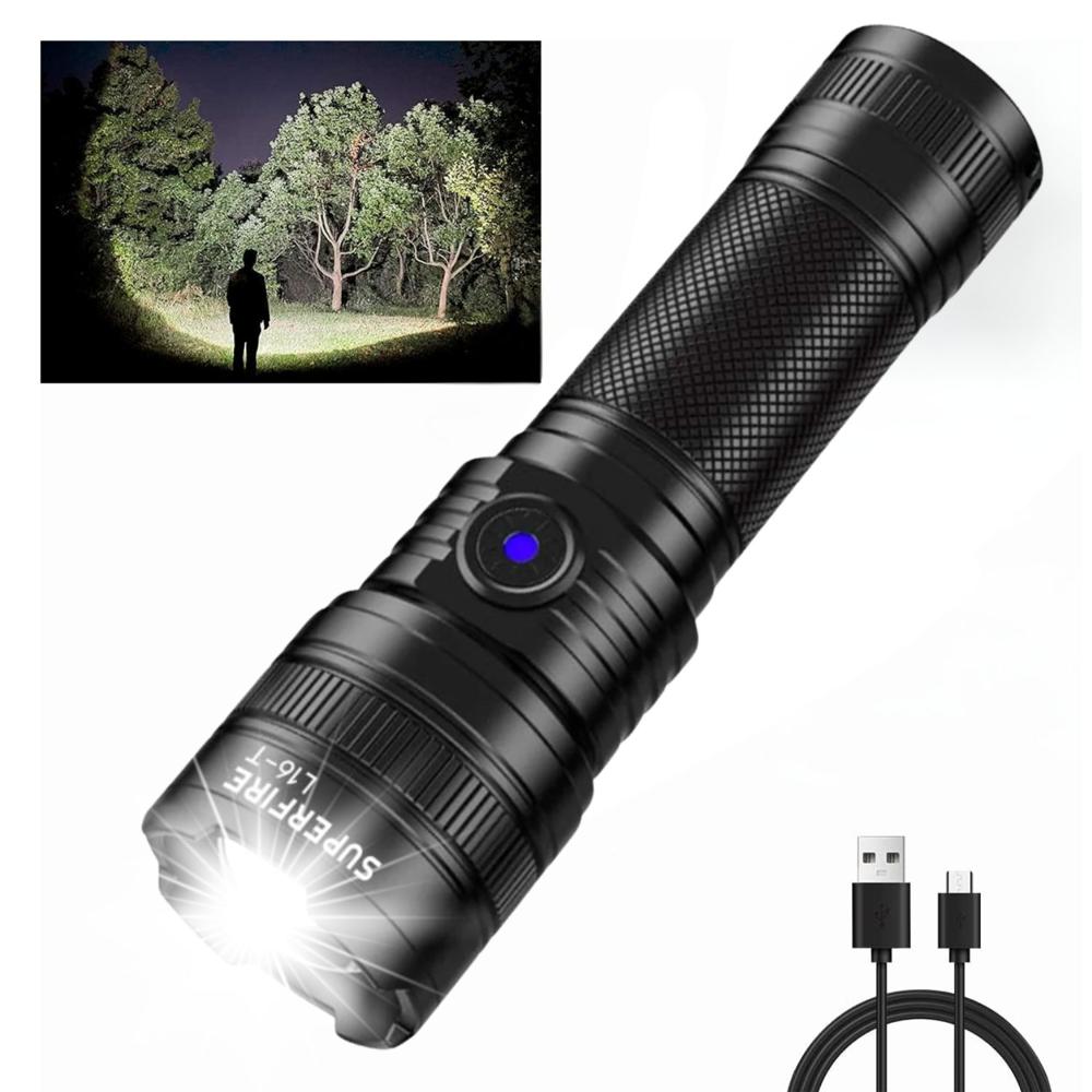 Linterna LED Potente Recargable Zoom Largo Alcance 290m