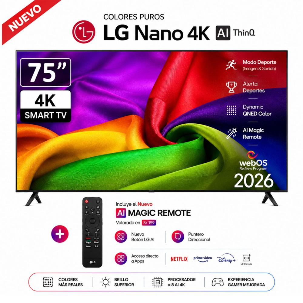 Televisor LG 75 NANO 4K UHD AI Smart TV 75NU800BPSB 2026