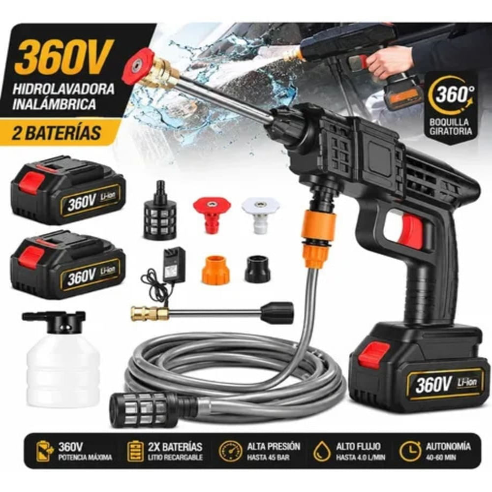 HIDROLAVADORA PARA CARRO 360V CON MALETIN Y 2 BATERIA DE LI-ION