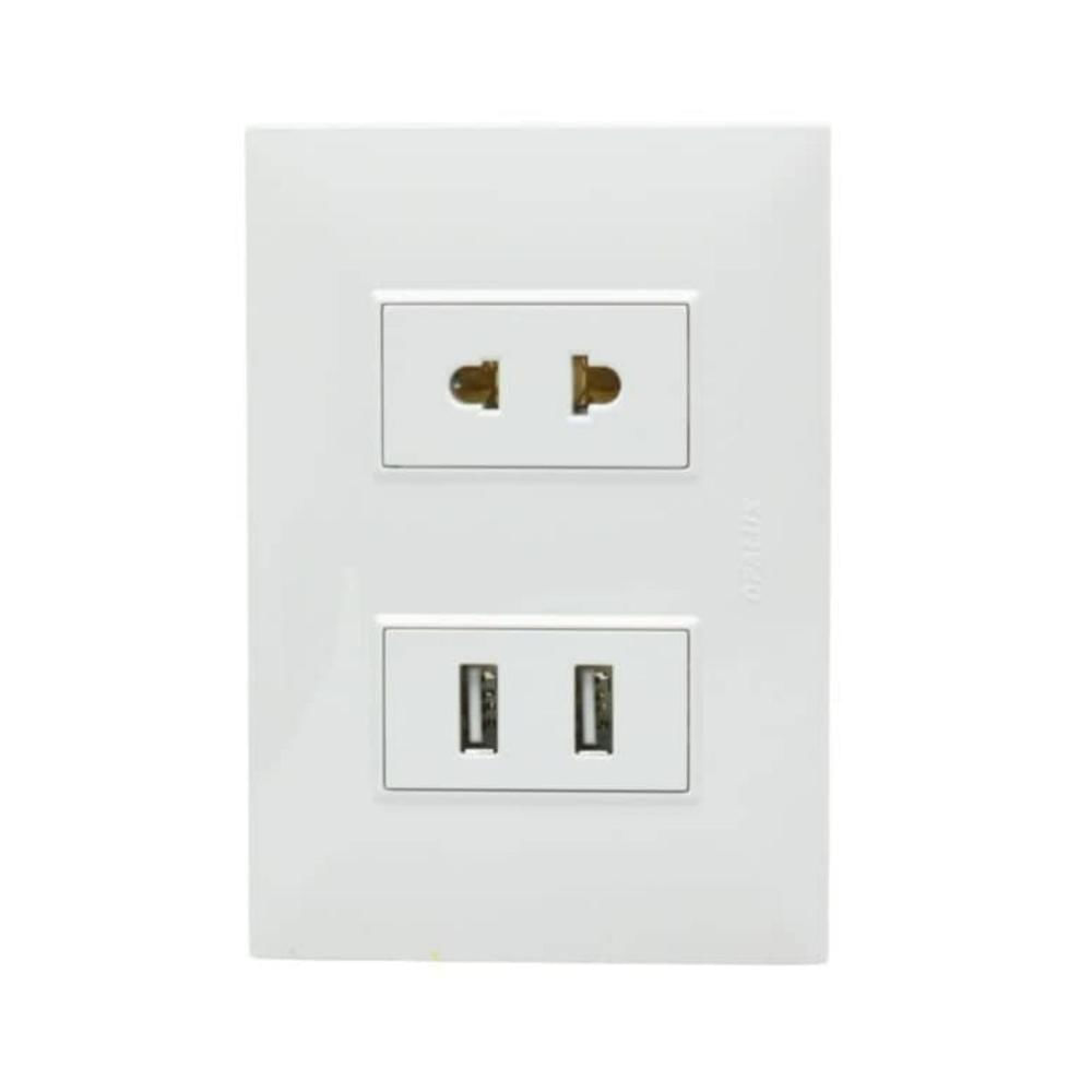 Tomacorriente Mixto Universal 2 Entradas USB KF2256 OPALUX