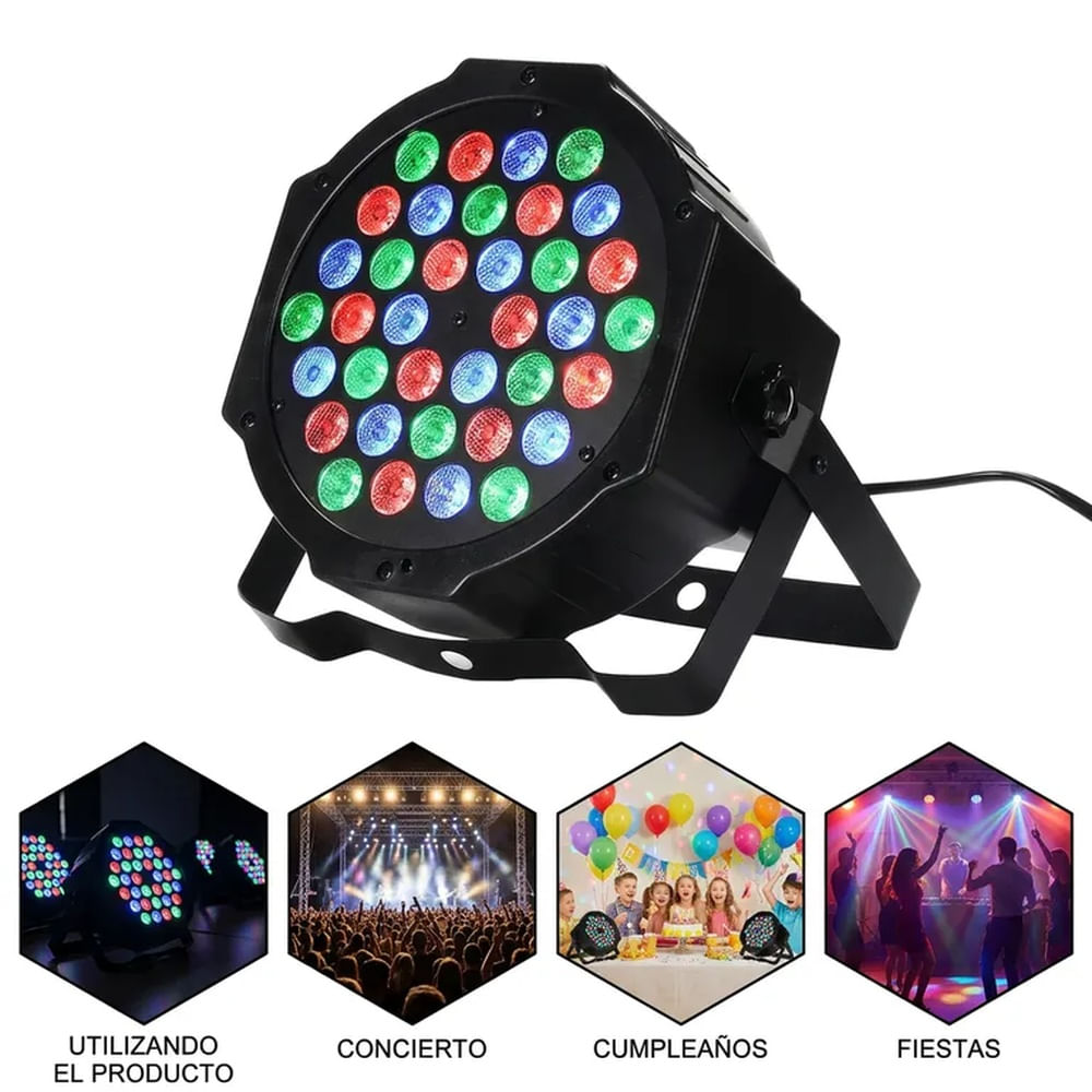 Tacho Par LED 36x3W RGB Alta Potencia - Luz Rítmica DMX para Discoteca y Bar