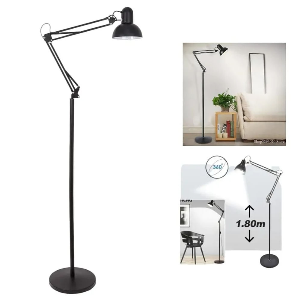 Lampara de Oficina de 170cm con Base para Piso Articulado  - Negro