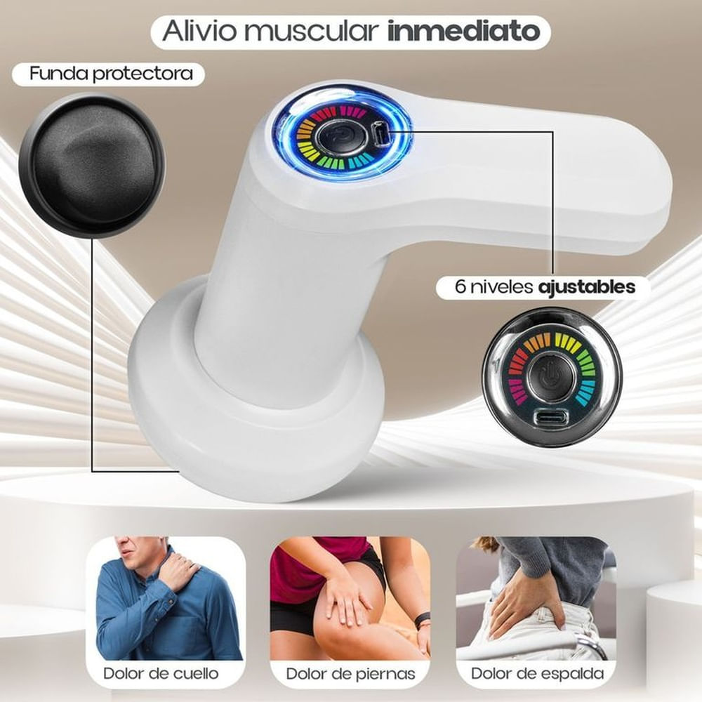 Masajeador Vibropercutor Corporal USB con 5 Cabezas y 6 Velocidades