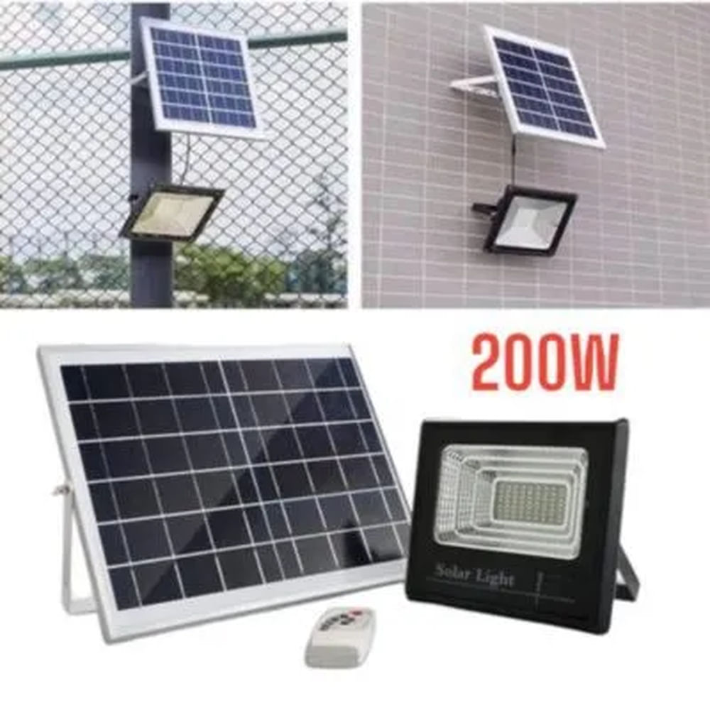 Reflector Solar Led 200Watts con Panel Solar Exteriores