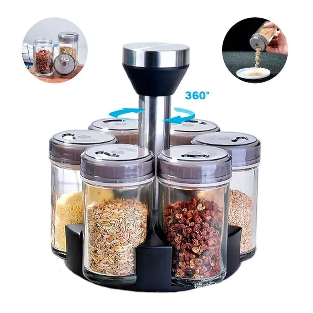 Juego De Especieros 6 Piezas Con Base Rotatoria Para Cocina
