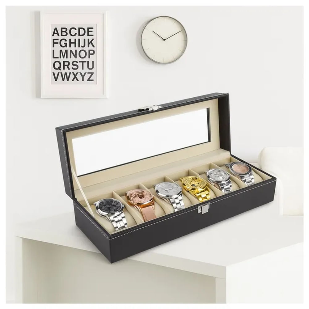 Caja Organizadora de 6Relojes  Porta Relojes Organizador de 6Compartimientos Portarelojes Exhibidor