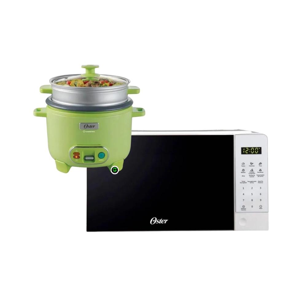 Combo Horno Microondas Digital 20 litros y Olla Arrocera Oster 3 en 1 de 10 tazas CKSTRC10DFGRN