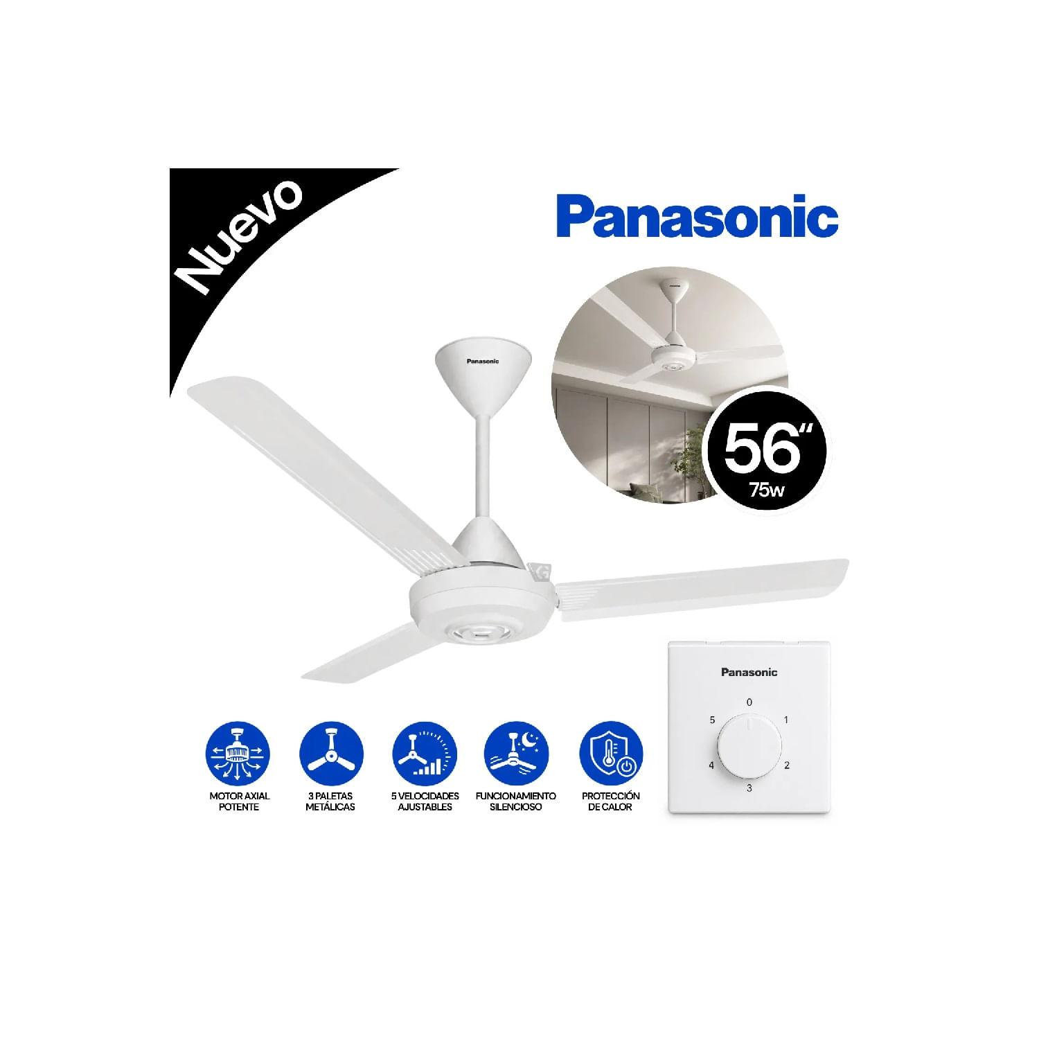PACK DE 03 Ventilador de Techo Panasonic F-56NL2AAWJ 75W