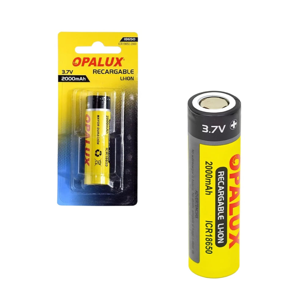 Baterías Recargables 18650 S/Pin 2000mAh 3.7V Blíster Opalux ICR18650-2000