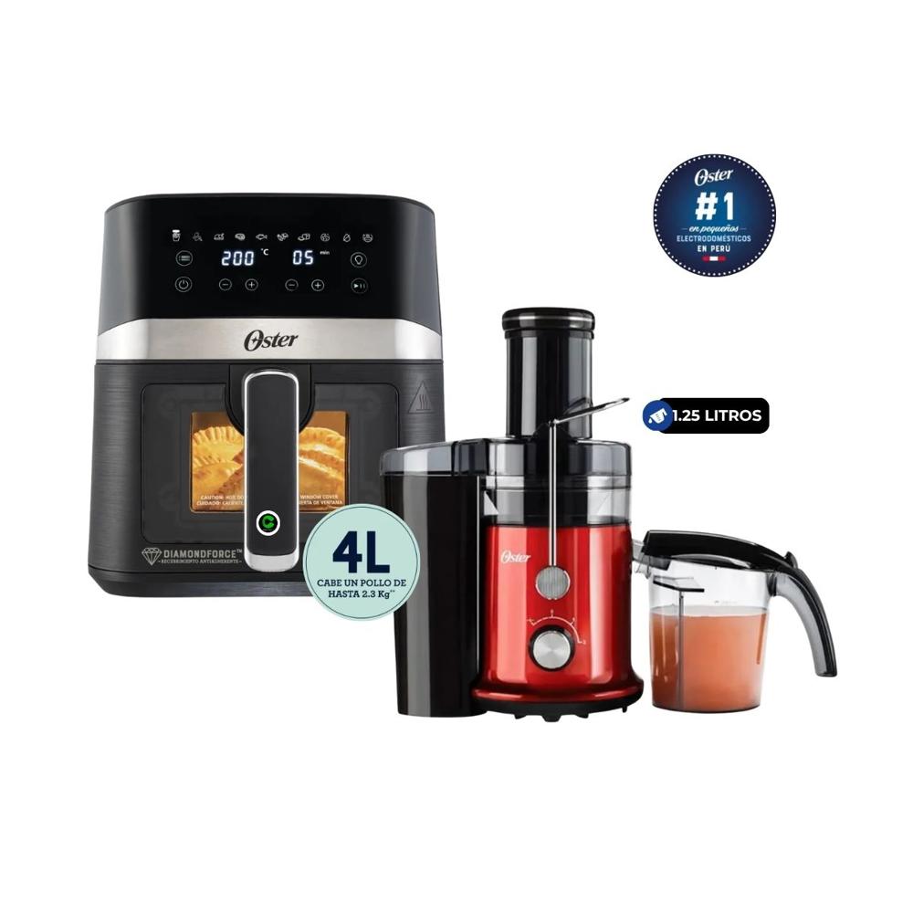Combo Extractor de Jugos FPSTJE320R de 600 W y Freidora de Aire Digital 4 Litros