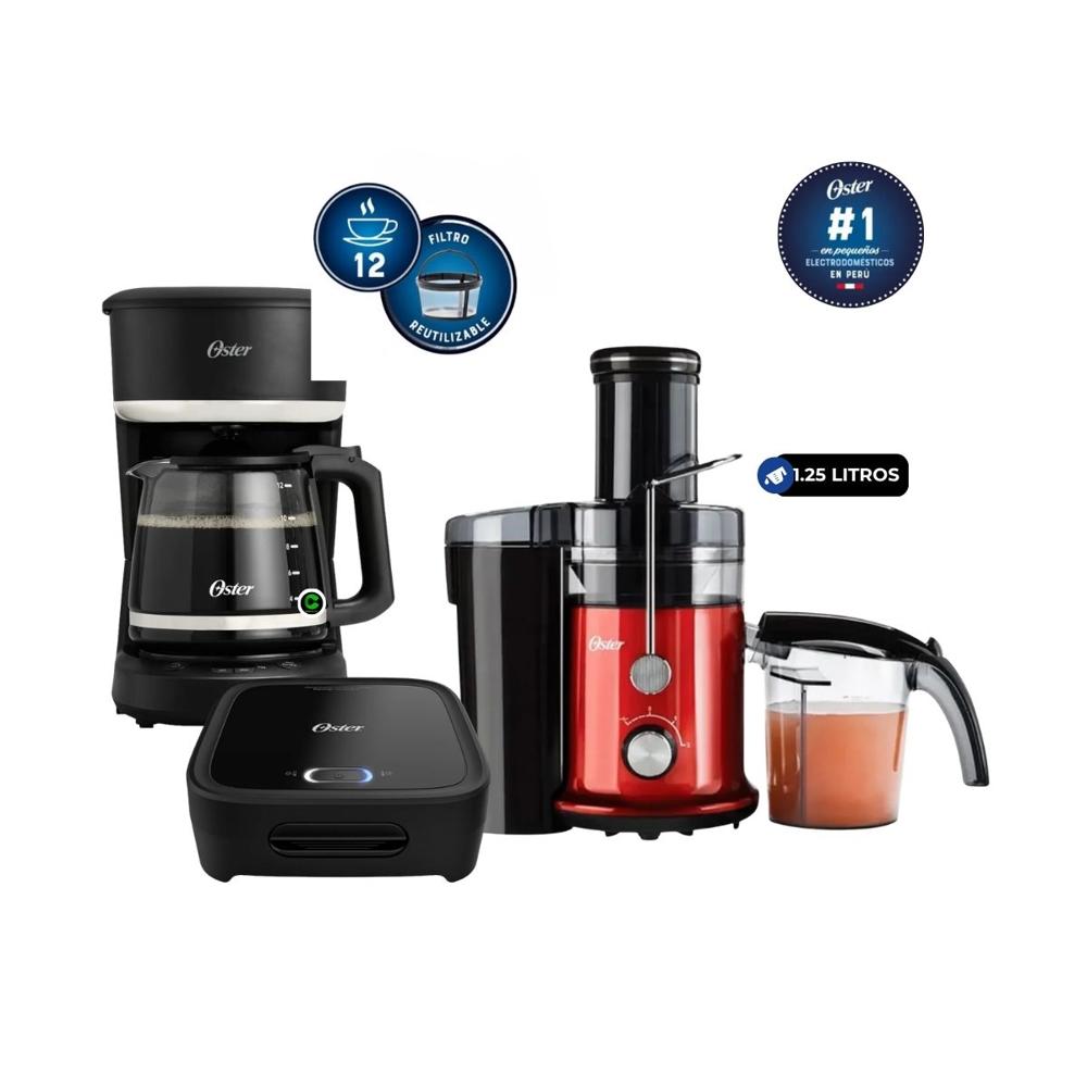 Combo Extractor de Jugos FPSTJE320R de 600 W - Cafetera 12 Tazas - Sandwichera
