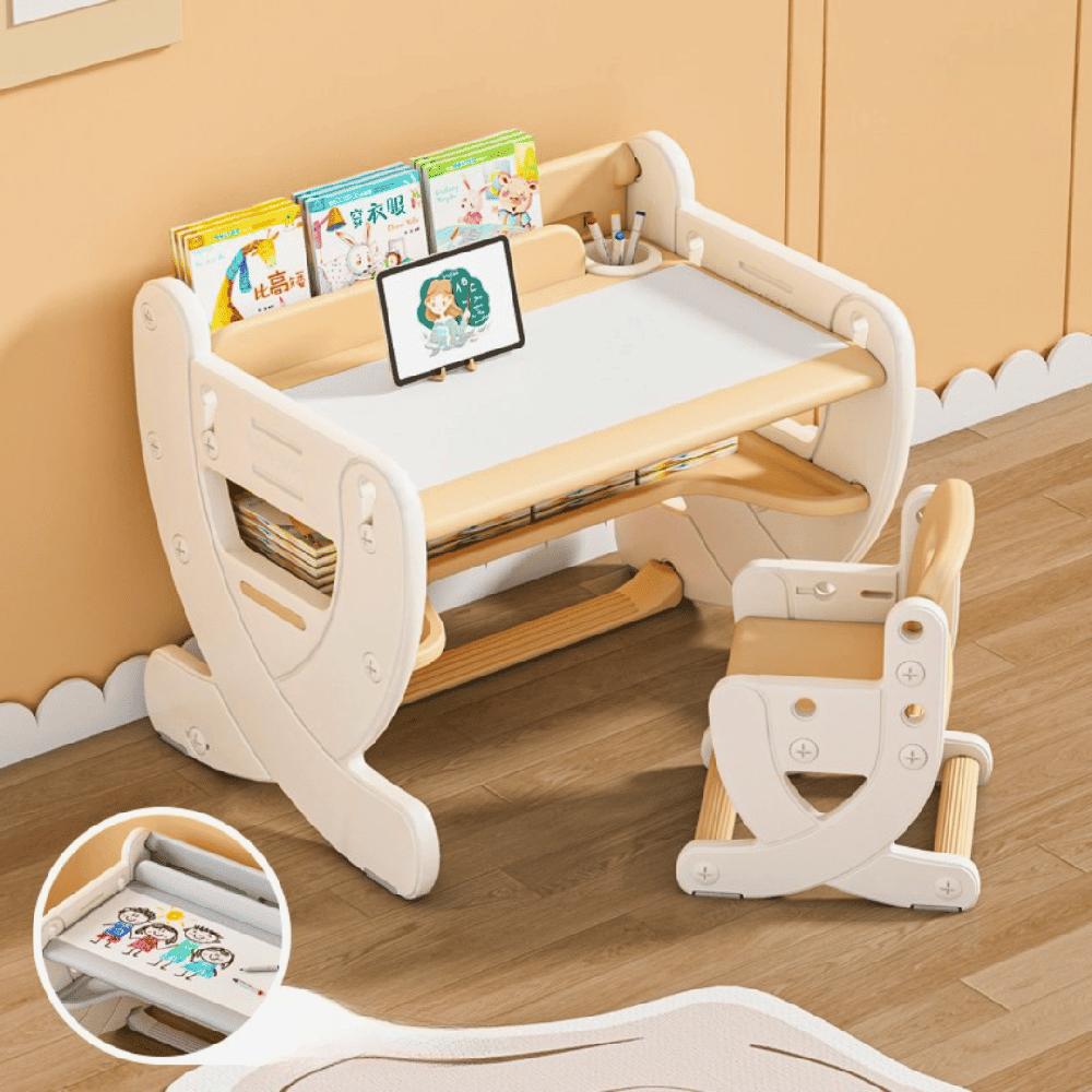 Set Escritorio y Silla Montessori Altura Regulable con Pizarra Acrílica Beige infantil