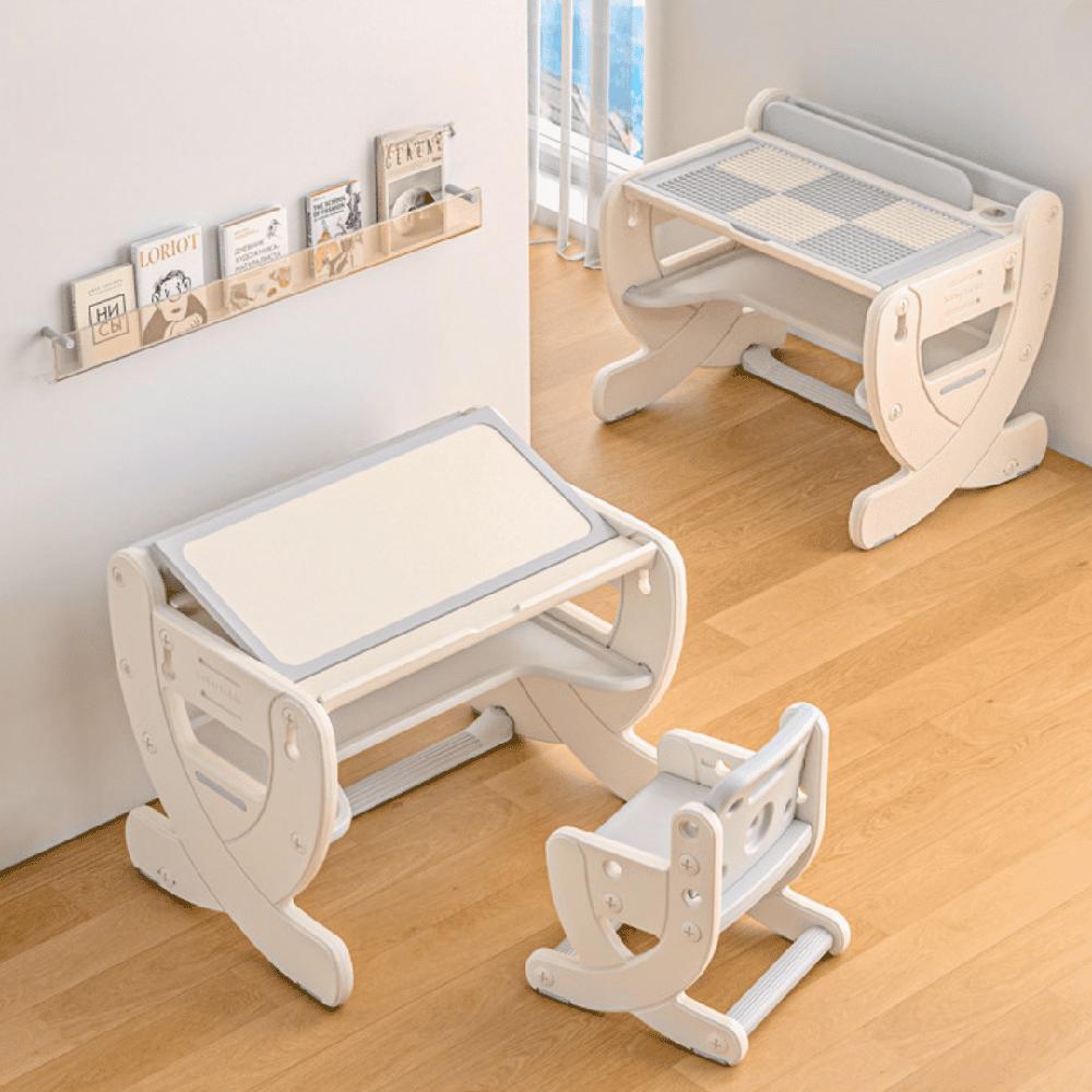 Set Escritorio Infantil Multifuncional con Silla y Mesa Regulable altura  Gris