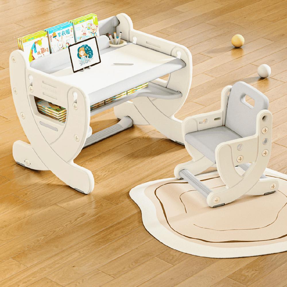 Set Escritorio y Silla Montessori Altura Regulable con Pizarra Acrílica Gris infantil