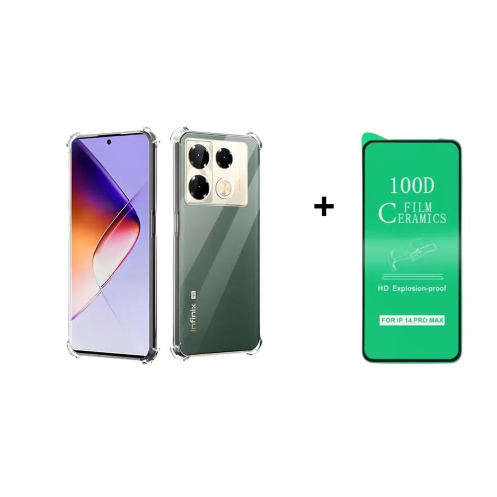FUNDA CASE 3EN1 TRANSPARENTE PARA INFINIX  NOTE40PRO  MAS PROTECTOR DE PANTALLA