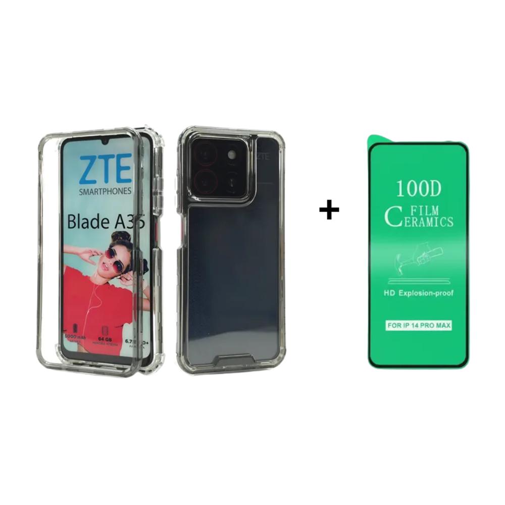 FUNDA CASE 3EN1 TRANSPARENTE PARA ZTE A35  A55  MAS PROTECTOR DE PANTALLA