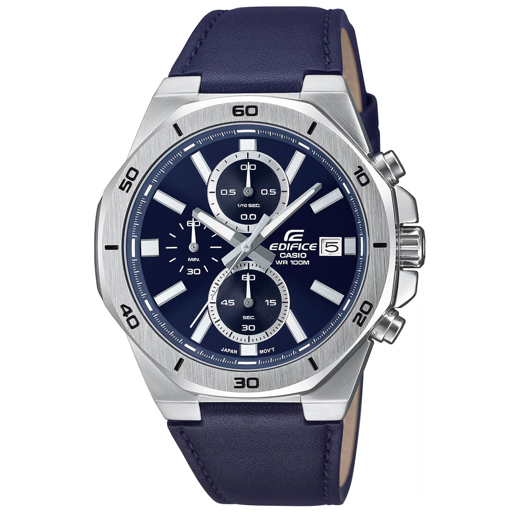 Reloj Casio Edifice EFV-640L-2AV Fecha Cronómetro Correa de Cuero y Dial Azul