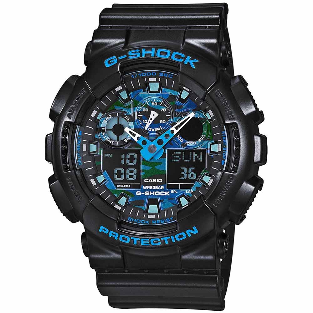 Reloj Casio G-Shock GA100CB-1A Digital Analógico Resina Negro Dial Camuflado Azul