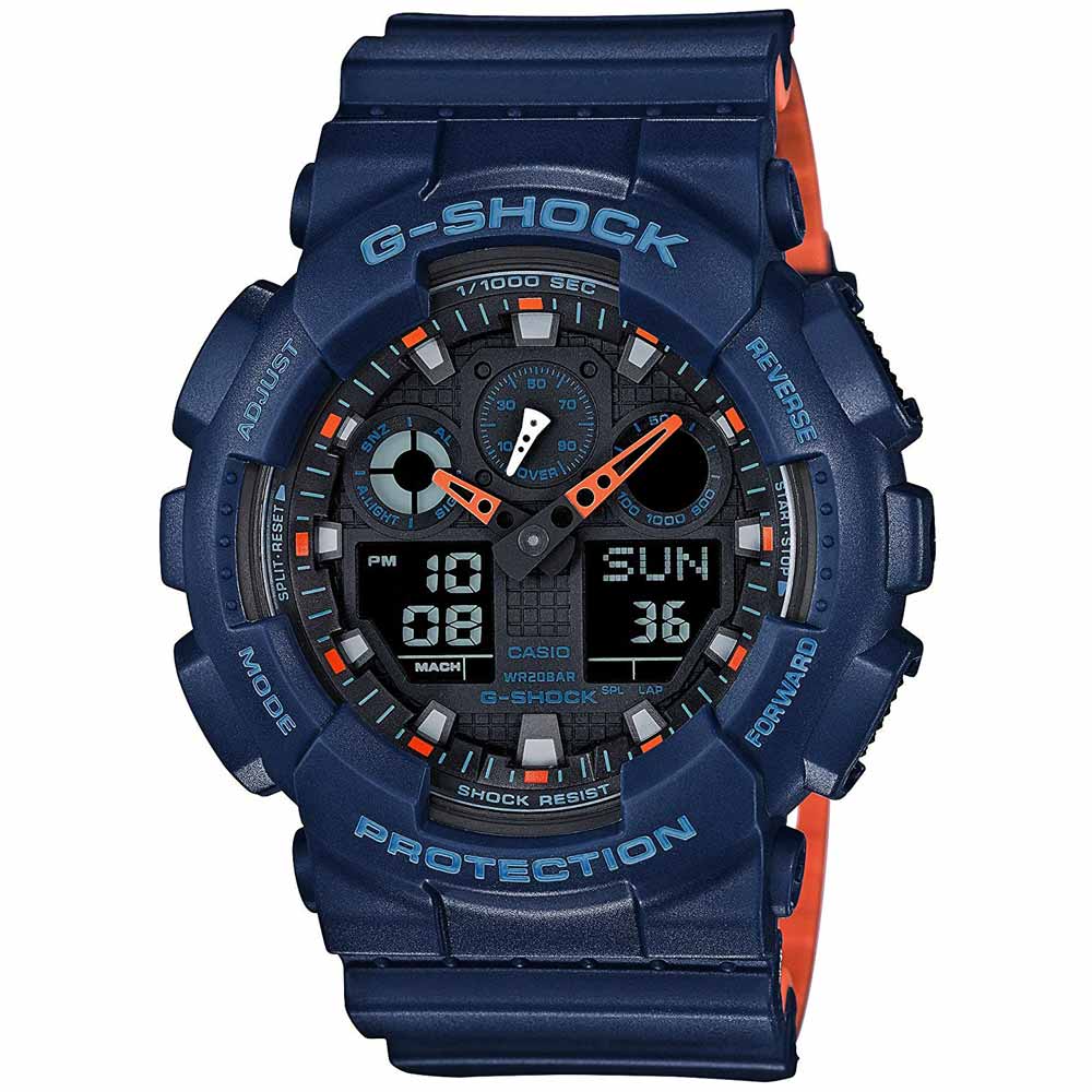 Reloj Casio G-Shock GA100L-2A Digital Analógico Resina Azul Naranja