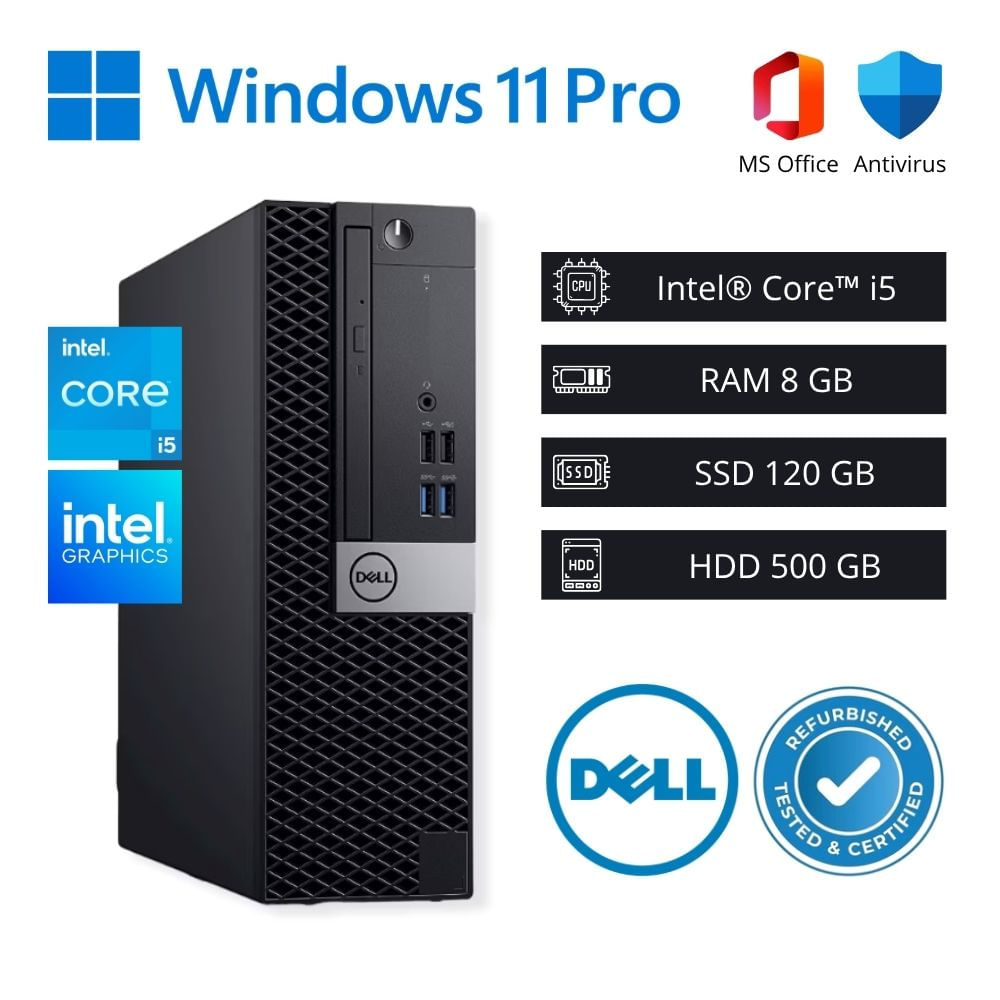 Computadora PC Dell Optiplex Intel Core i5 7ª Gen 3,80 GHz 8GB RAM 120GB SSD 500GB HDD - Refurbished
