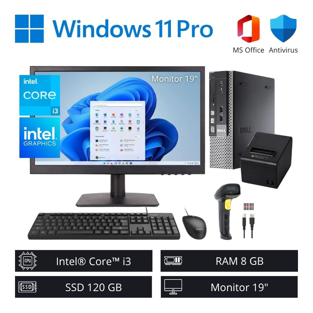 Computadora PC Punto de Venta Intel Core i3 3,40 GHz 8GB RAM 120GB SSD + Monitor 19” - Refurbished