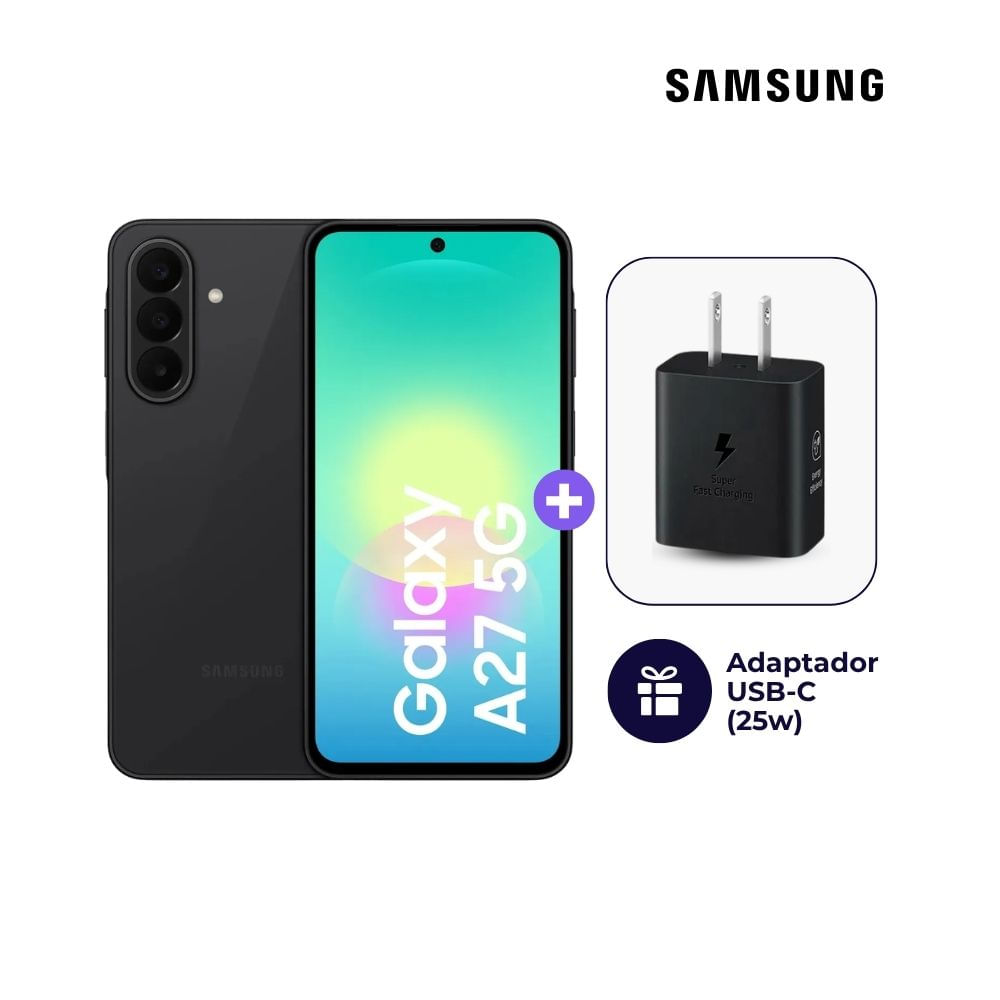 Samsung Galaxy A27 128GB 6GB Ram Negro y Adaptador USB-C Samsung Original 25W