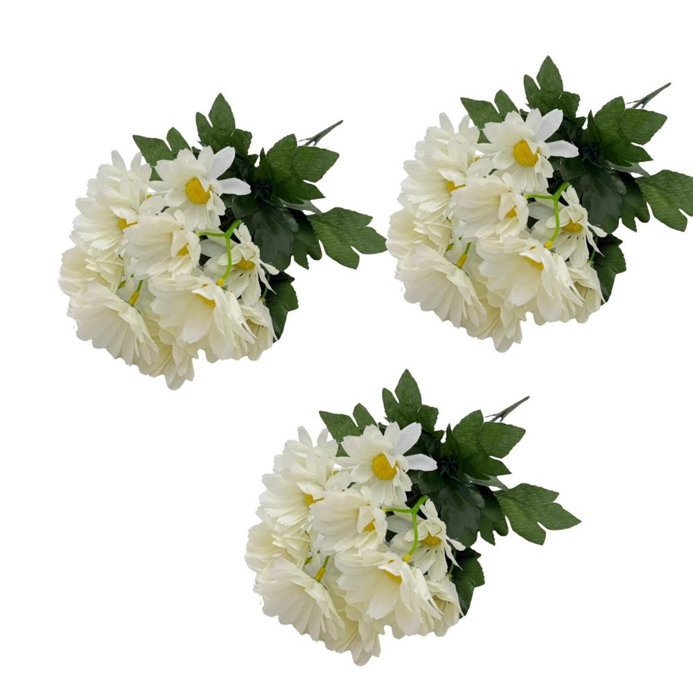 Pack de 3 Bouquet Artificiales De 7 Margaritas Blancas De 38Cm BG507102 FLORIPASTORE