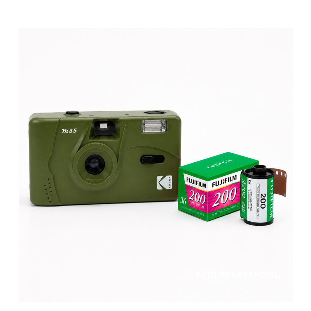 Camara de pelicula Kodak M35 con flash Verde Olivo reutiliza