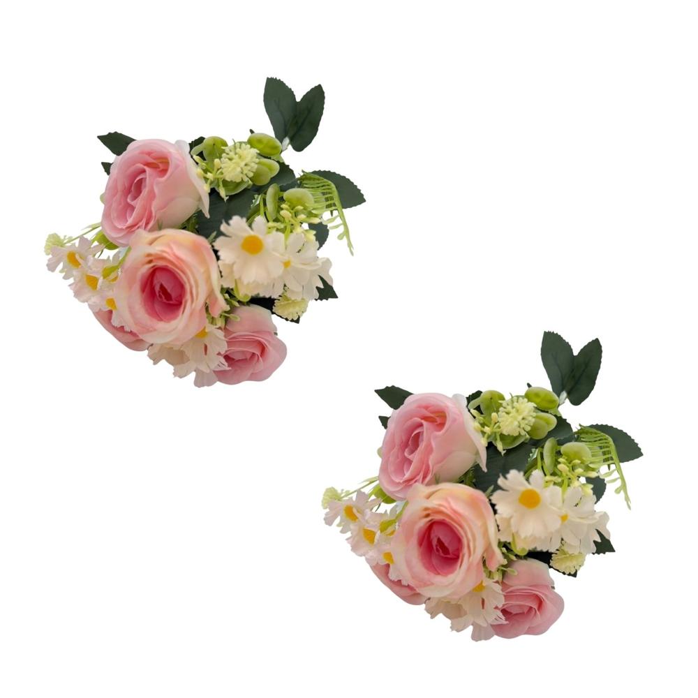 Pack de 2 Bouquet Artificiales De 7 Rosas Pink De 30Cm XS260007-3 FLORIPASTORE