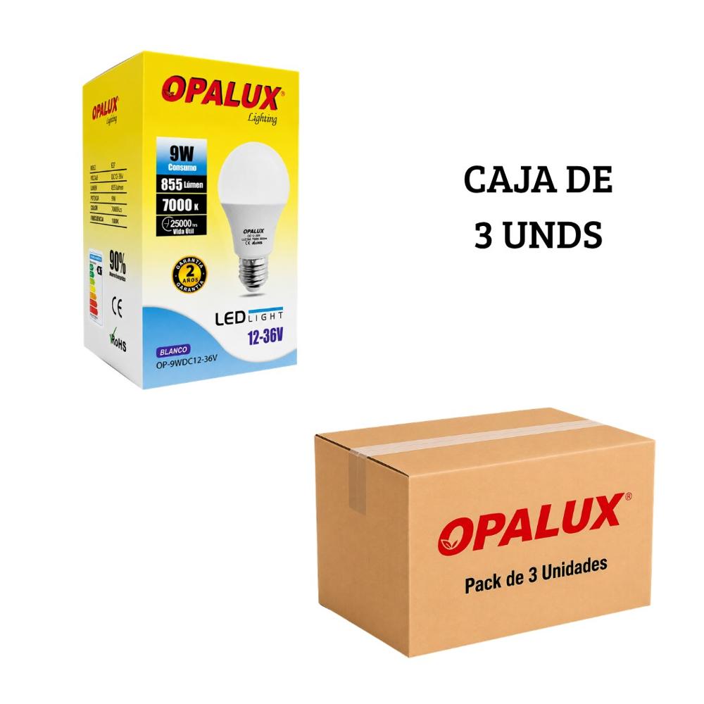Foco Bombillo LED Opalux 9W 12V Luz Blanca E27 - Pack de 3 unidades