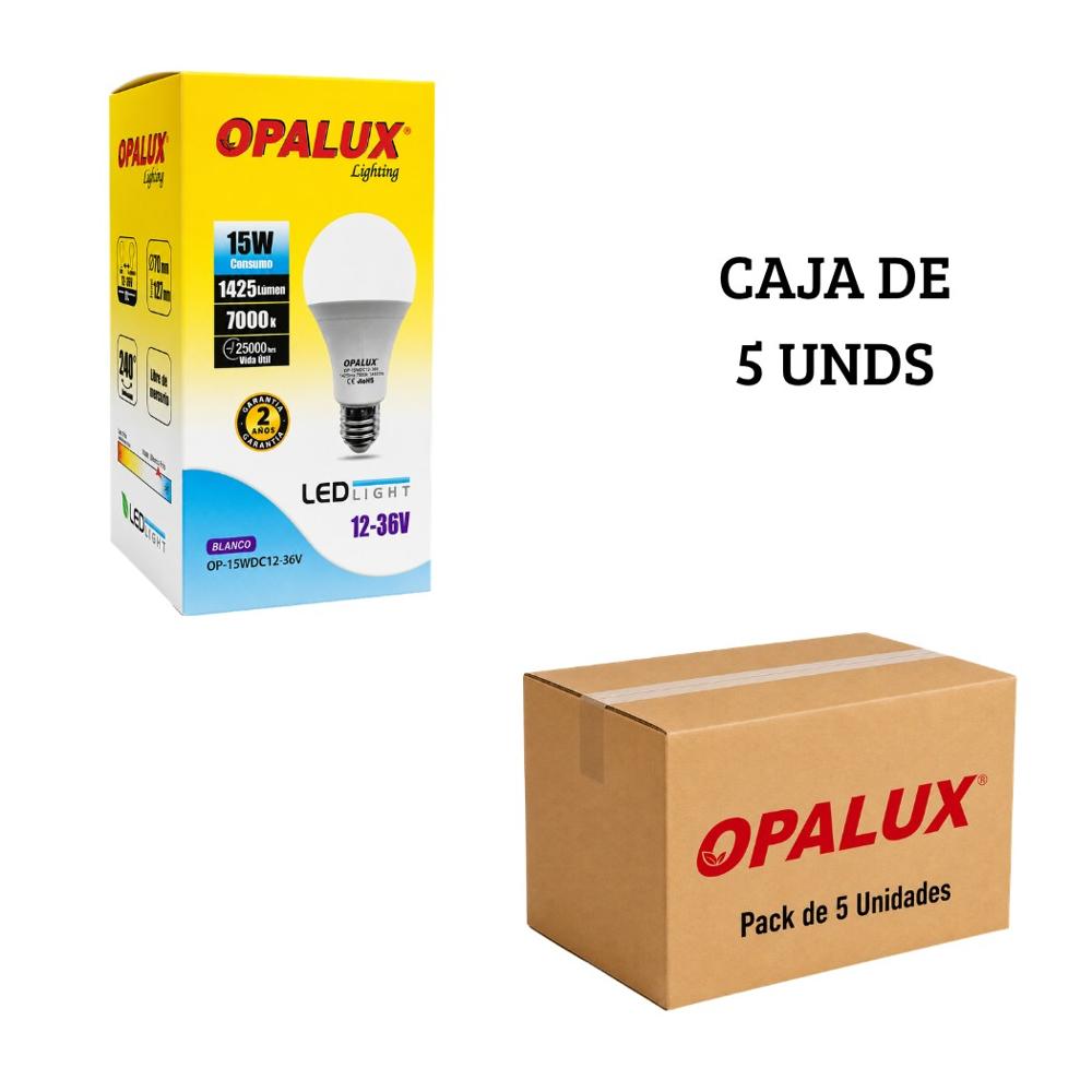 Foco Bombillo LED Opalux 15W 12V Luz Blanca E27 - Pack de 5 unidades