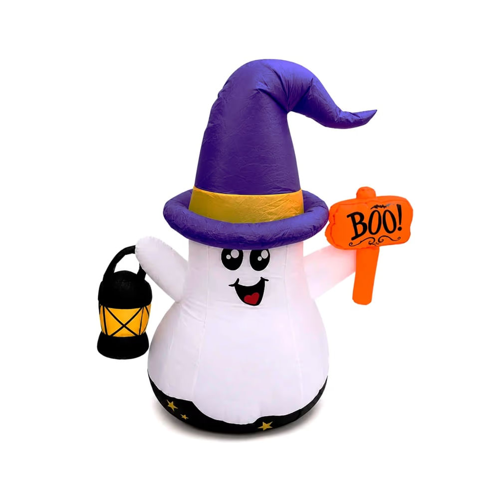 HALLOWEEN - Inflable Fantasma Halloween con Sombrero de Bruja luz LED