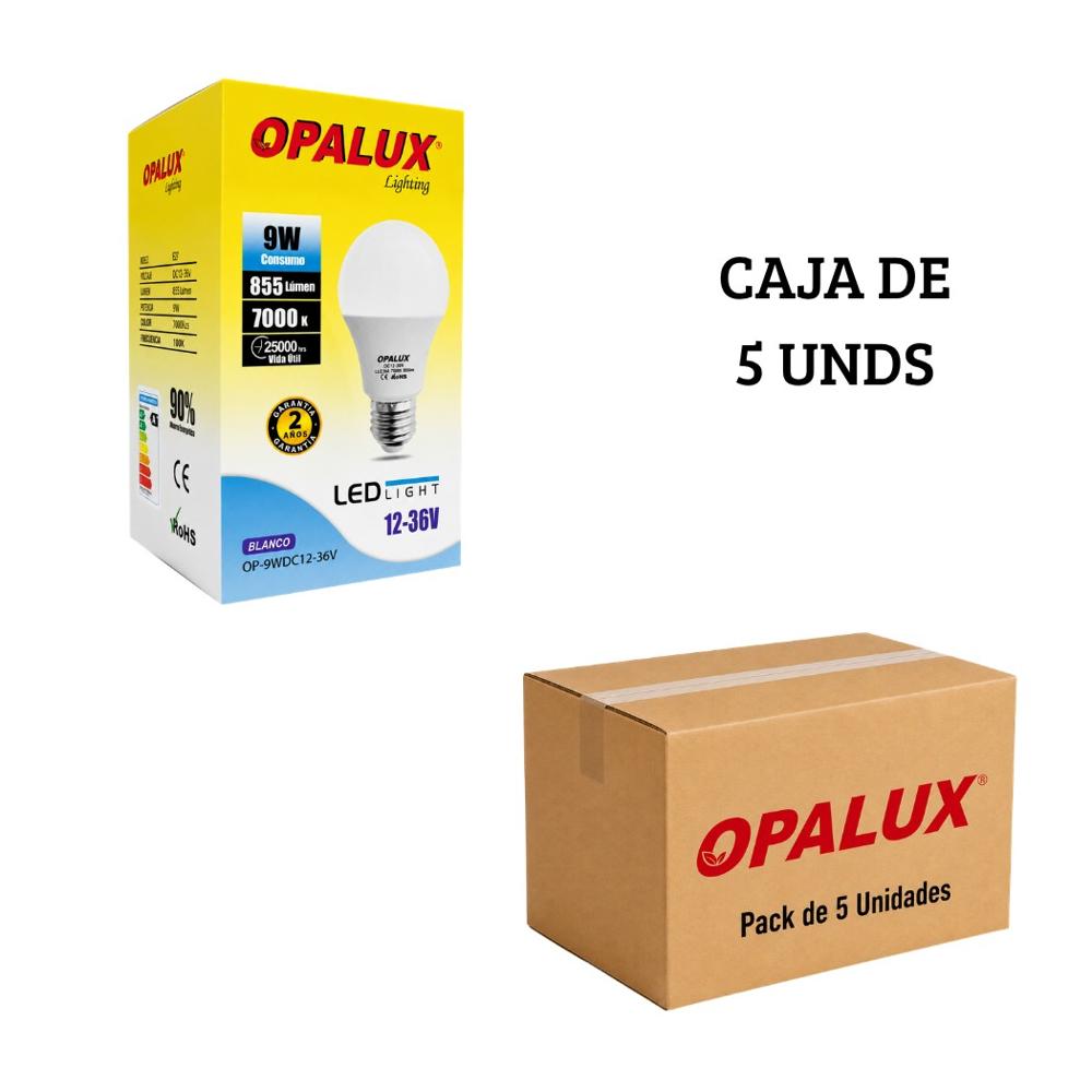 Foco Bombillo LED Opalux 9W 12V Luz Blanca E27 - Pack de 5 unidades