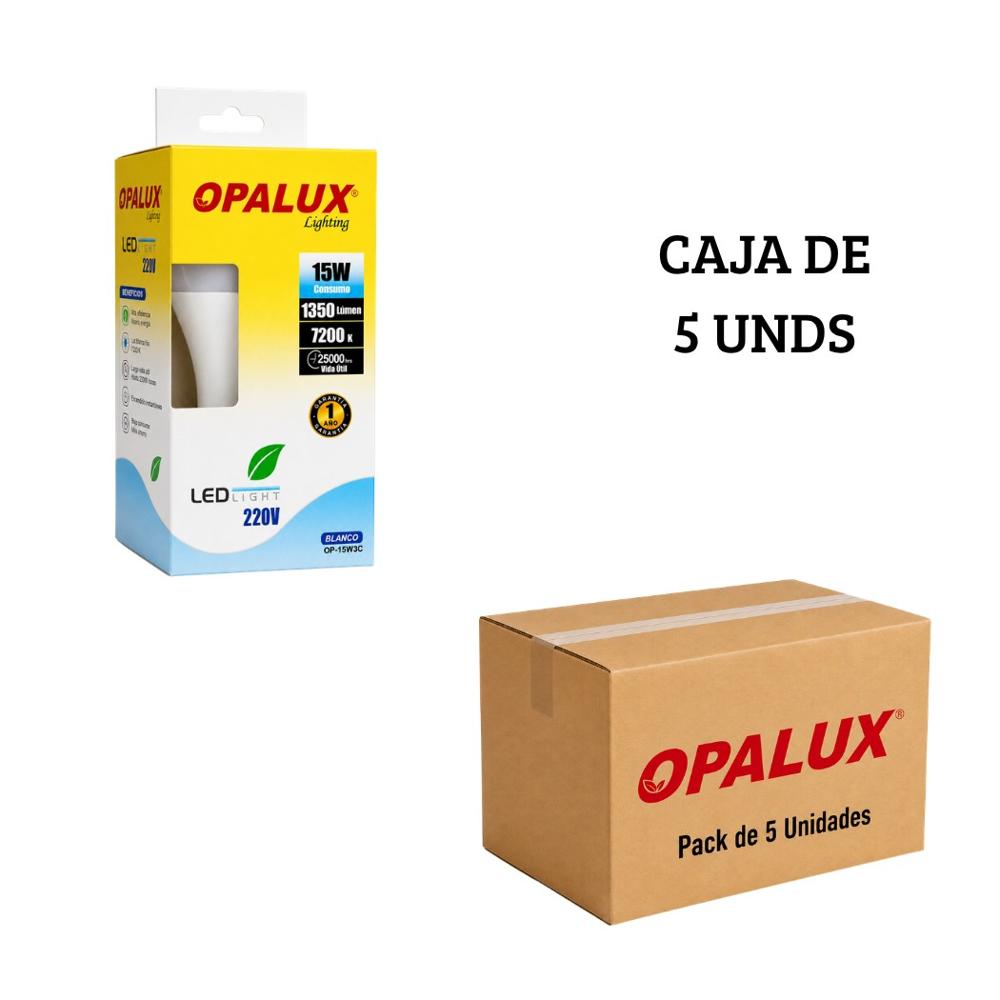 Foco Bombillo LED Opalux 15W Luz Blanca E27 - Pack de 5 unds